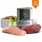 Junior Hundefutter nass 2,4 kg - 6er-Pack | Premium-Qualität | Rind & Huhn mit Fenchel | Nassfutter für Hunde mit 50% Fleischanteil, getreidefrei und ohne unnötige Zusätze - 1