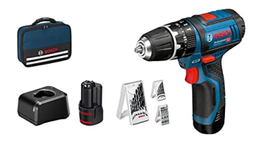 Bosch Professional 12V System Akku Schlagbohrschrauber GSB 12V-15 (Bohr-Ø Holz max: 19 mm, inkl. 2x2,0 Ah Akku + Ladegerät, 2x Bohrer-Set, 1x Bit-Set, in Tasche) - Amazon Exclusive Set - 1