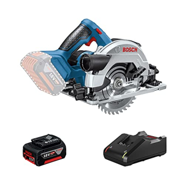 Bosch Professional 18V System Akku-Handkreissäge GKS 18V-57 (inkl. 1x5.0 Ah GBA18V Akku, Schnellladegerät GAL 18V-40, 1x Kreissägeblatt, im Karton) - Nicht kompatibel mit Führungsschiene - 1