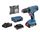 Bosch Professional 18V System Akku Schlagbohrschrauber GSB 18V-21 (inkl. 2x2.0 Ah Akku, in L-BOXX), White-space, Amazon Exclusive Set: inkl. 40-teiliges Zubehörset - 1