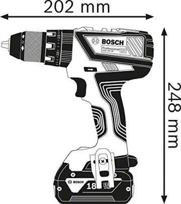 Bosch Professional 18V System Akku-Schlagbohrschrauber GSB 18V-28 (inkl. 1x2.0 Ah Akku, 1x 4.0 Ah Akku, Ladegerät GAL 18V-20, L-Case Pick&Click mit 100-teiligem Zubehör-Set) - Blau - 2