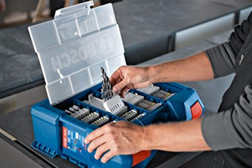 Bosch Professional 18V System Akku-Schlagbohrschrauber GSB 18V-28 (inkl. 1x2.0 Ah Akku, 1x 4.0 Ah Akku, Ladegerät GAL 18V-20, L-Case Pick&Click mit 100-teiligem Zubehör-Set) - Blau - 7