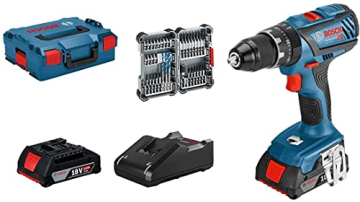 Bosch Professional 18V System Akku Schlagbohrschrauber GSB 18V-28 (max. Drehmoment: 63 Nm, inkl. 35tlg. Impact Zubehör-Set, 2x 2,0 Ah Akku, Ladegerät GAL 18V-40, in L-BOXX 136) - Amazon Exclusive Set - 1