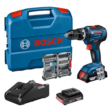 Bosch Professional 18V System Akku Schlagbohrschrauber GSB 18V-55 (max. Drehmoment 55 Nm, inkl. 2x2,0 Ah Akku + Ladegerät, 35tlg. Impact Zubehör Set, in L-Case) - Amazon Exclusive Set - 1