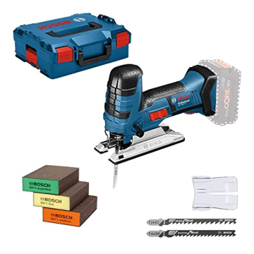 Bosch Professional 18V System Akku Stichsäge GST 18 V-LI S (kompatibel mit Bosch Click&Clean System, inkl. 3x Sägeblätter, 3x Schwämme, ohne Akkus und Ladegerät, in L-BOXX 136) Blue - 1